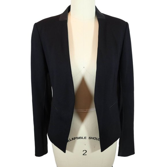 Theory Jackets & Blazers - THEORY Black Open Front Lanai Blazer w/ Goat Skin Leather Trim Size 00